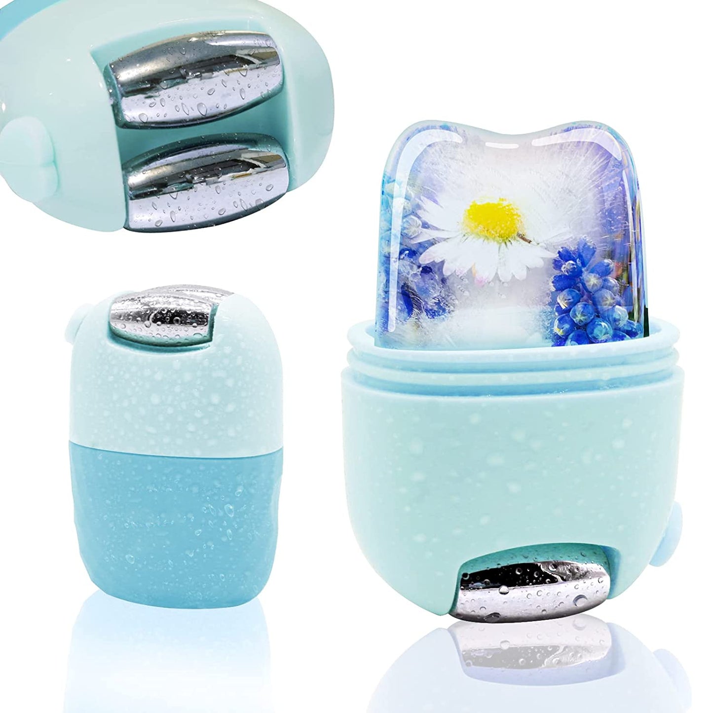 Natural Skin Tightening and Depuffing Tool with Silicone Molder Face and Eyes Massager Ice Roller